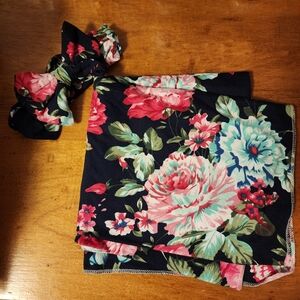 Floral Baby Headband and Receiving Blanket Set